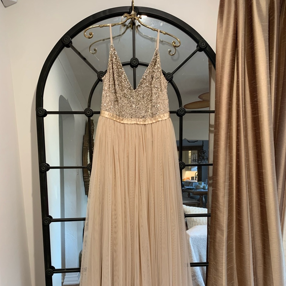 BHLDN Avery Dress Oyster Sequence Tulle Bridesmaid